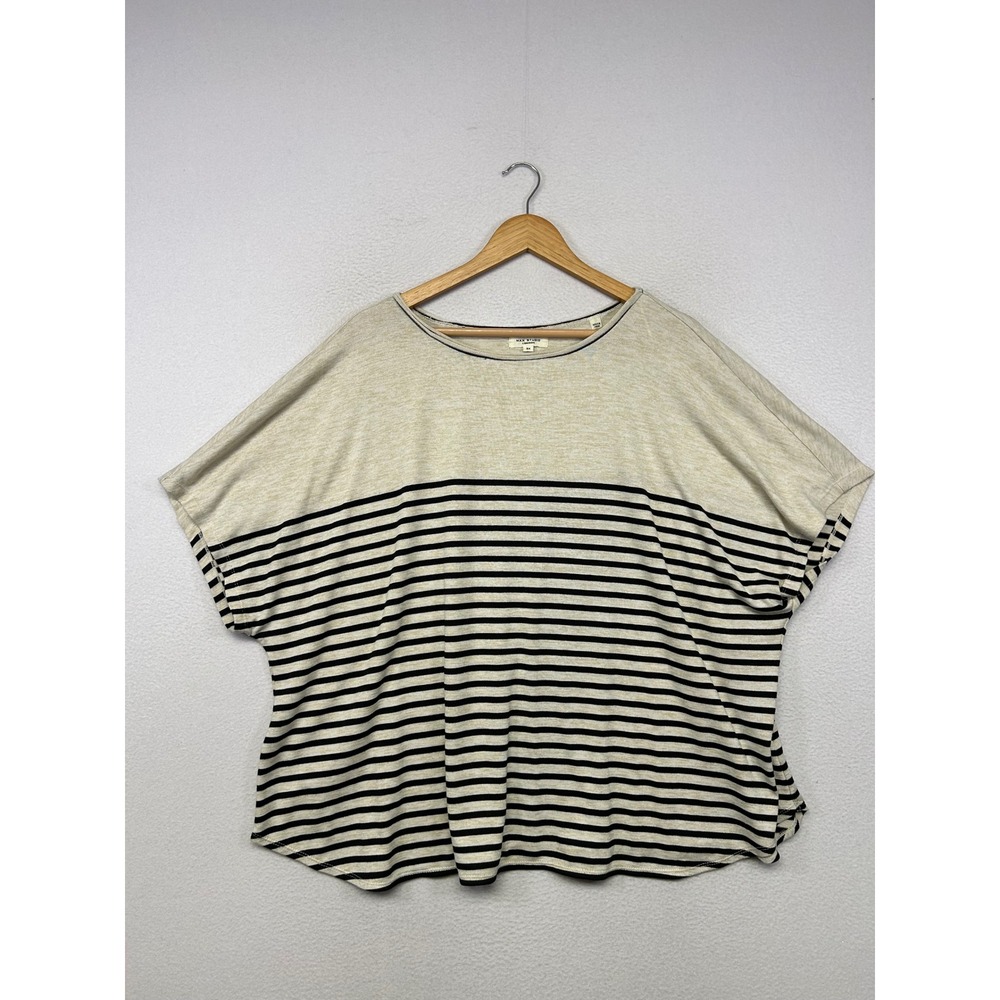 Coastal Parisian Max Studio London Women 3X Beige Black Striped Dolman Top